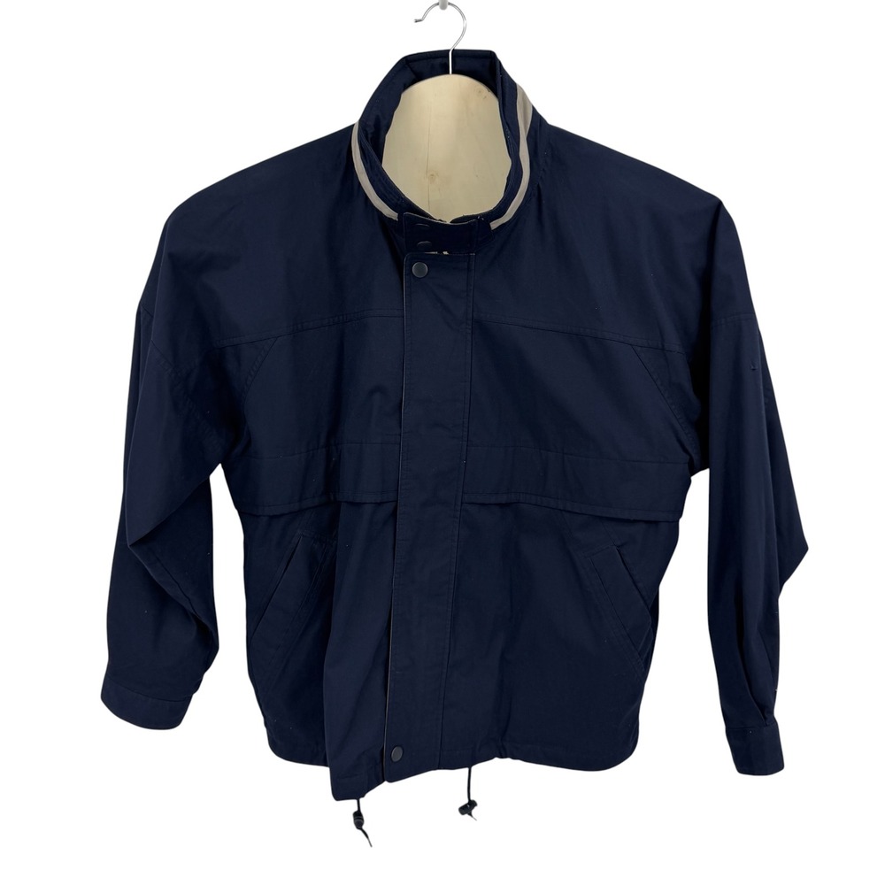 Roundtree & Yorke Jacket Mens Large Navy Blue Cotton Blend Windbreaker Outdoors
